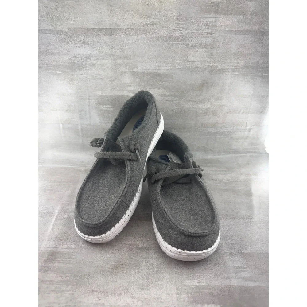 Hey Dude Wendy Wool Cozy Charcoal Grey Faux Fur Lined Loafers Women Sz 10